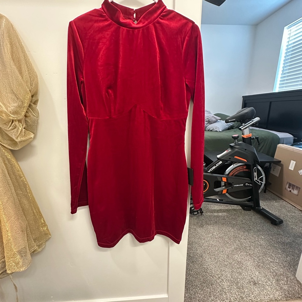 Lulu's Vibrant Red Velvet Mini Dress